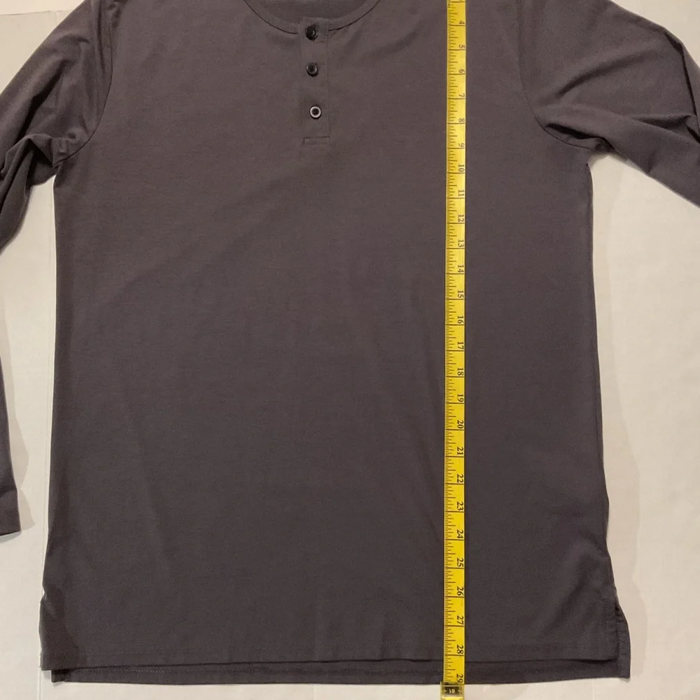 Cuts Men’s Henley Shirt Long Sleeve Dark Gray - Picture 3 of 10